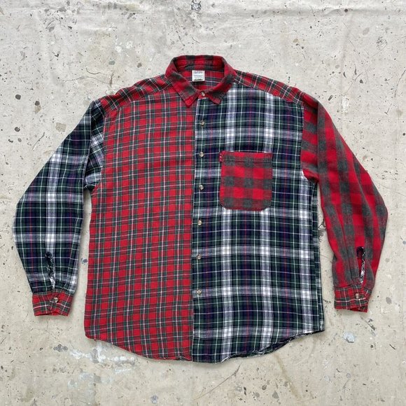 Vintage 90’s L.E.I. Patchwork Cotton Plaid Button Up Shirt Men’s Medium - Picture 1 of 7
